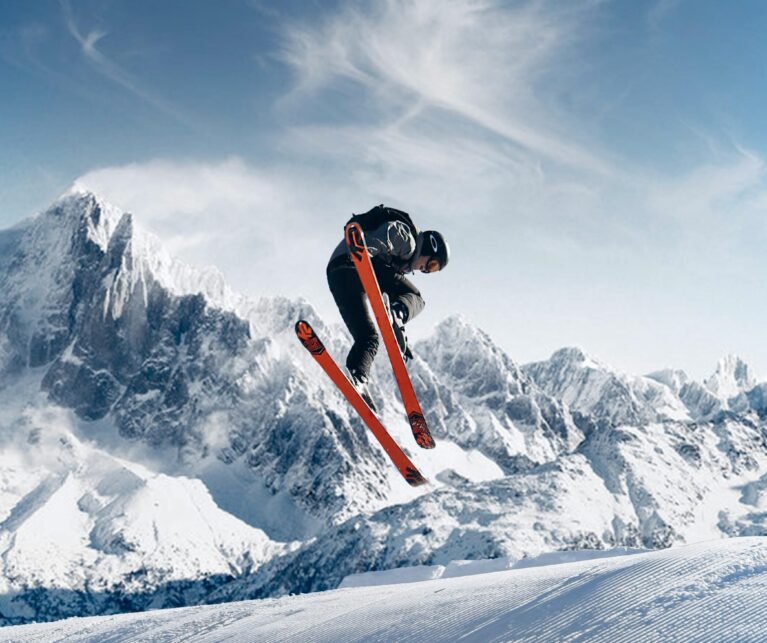 Visual comparison of skiing in the Swiss Alps and snow trekking in the Indian Himalayas for winter adventure travel films