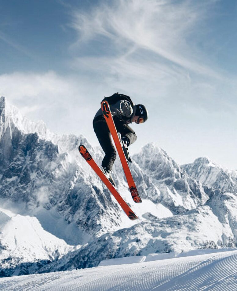 Visual comparison of skiing in the Swiss Alps and snow trekking in the Indian Himalayas for winter adventure travel films